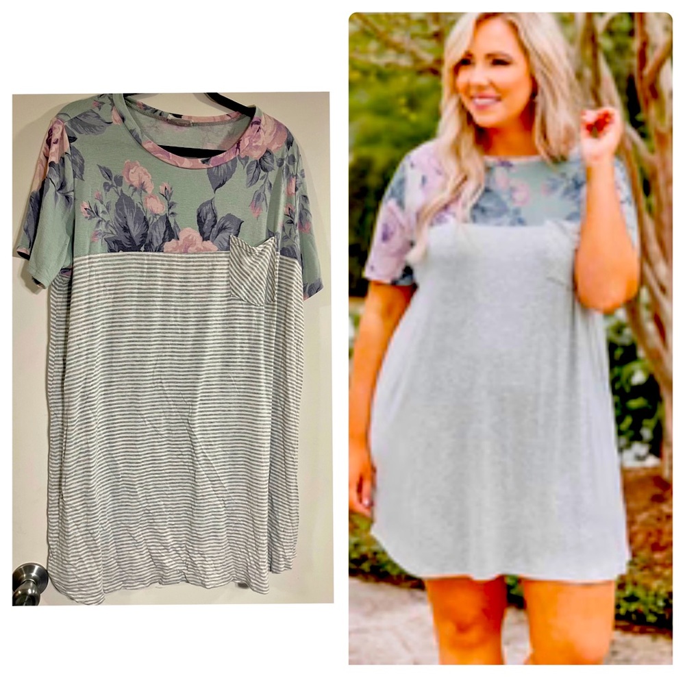 Chic Soul- Sunday Mornings Dress, Heather Grey-Ivory